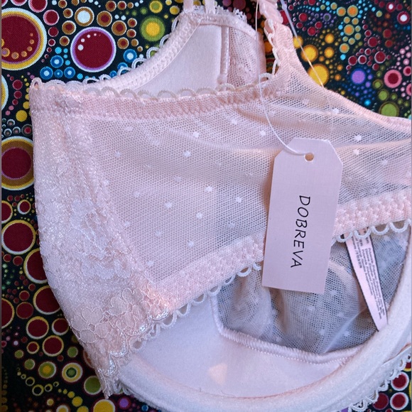 -Dobreva lace balconette bra unlined sheer push up bra 36E light pink pastel - Picture 8 of 16